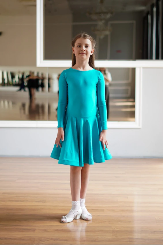 Juvenile dress BS514DR# for a girl, green, lycra