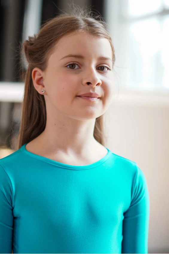 Juvenile dress BS514DR# for a girl, green, lycra
