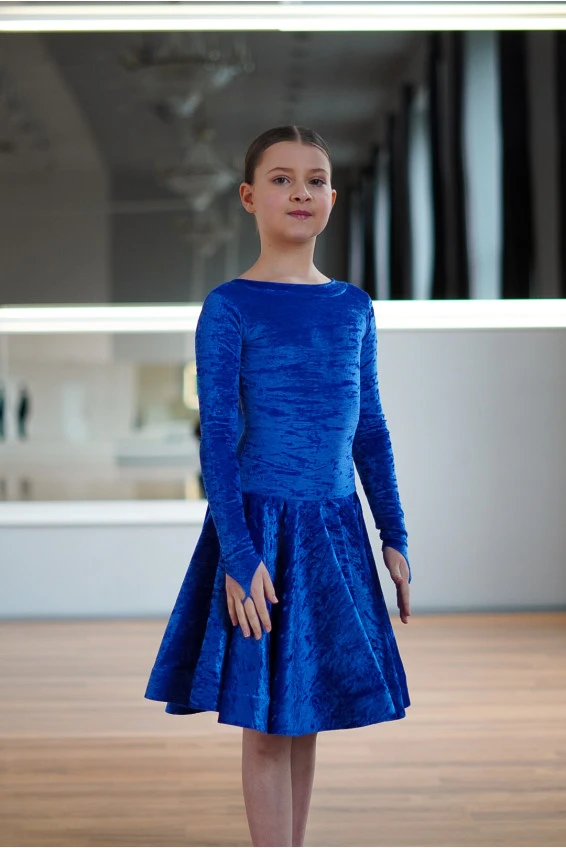 Juvenile dress BS534DR-13B# for a girl, electric blue, crash velvet