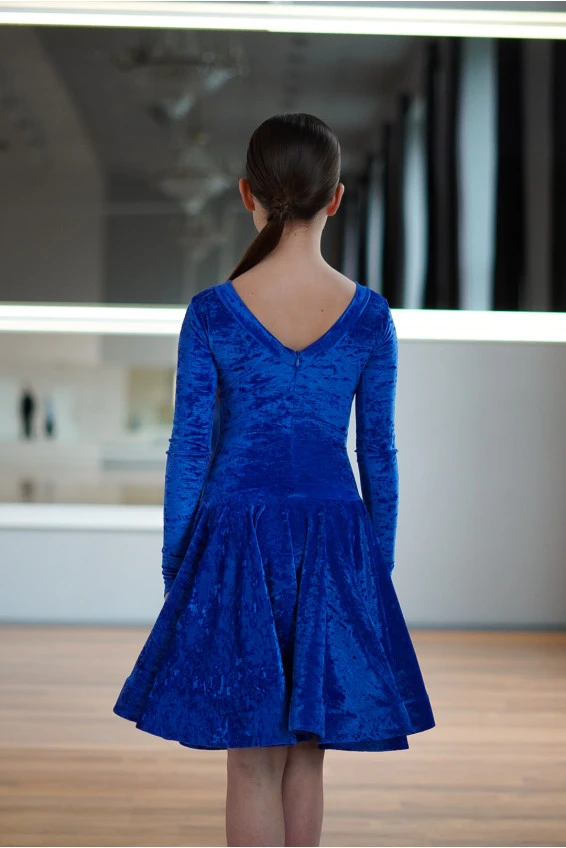 Juvenile dress BS534DR-13B# for a girl, electric blue, crash velvet