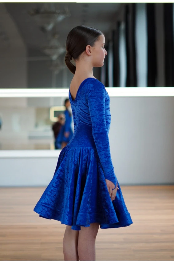 Juvenile dress BS534DR-13B# for a girl, electric blue, crash velvet