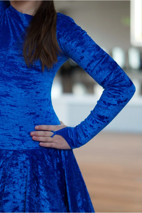 Juvenile dress BS534DR-13B# for a girl, electric blue, crash velvet