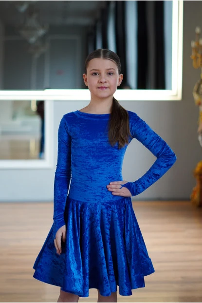 Juvenile dress BS534DR-13B# for a girl, electric blue, crash velvet