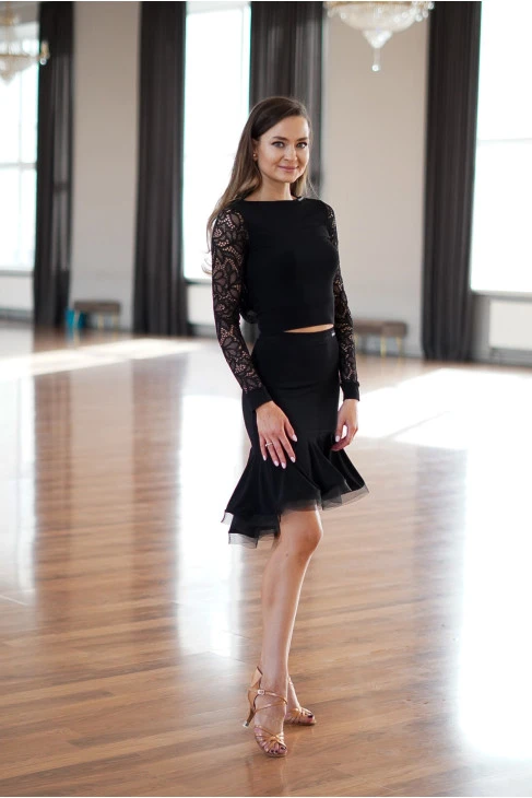 Блуза BL932-11 жіноча, чорний, масло, гіпюр