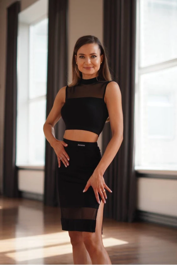 Skirt UL936-14 female, black, crepe, mesh