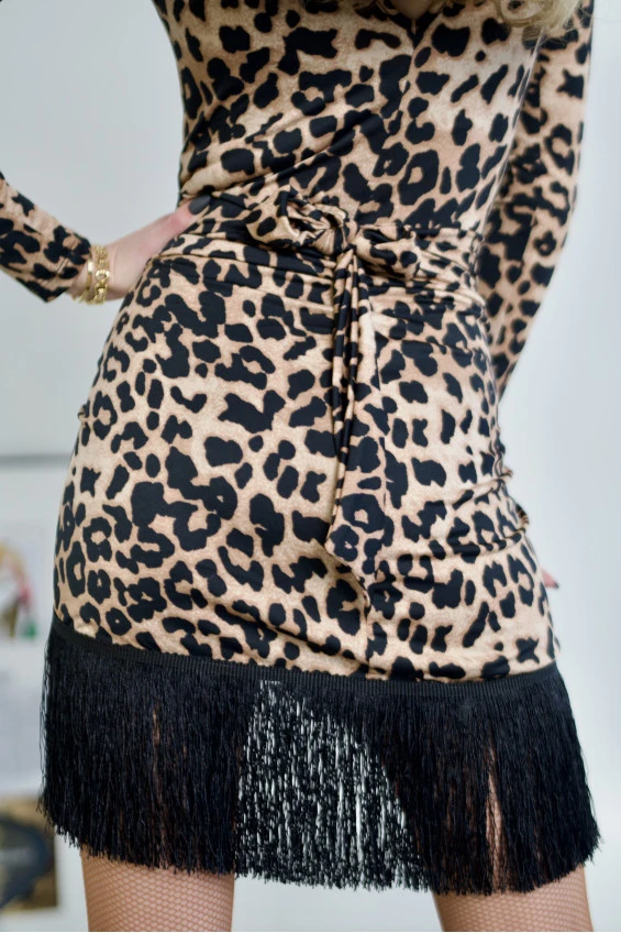 Спідниця UL748 жіноча, леопард, масло, бахрома