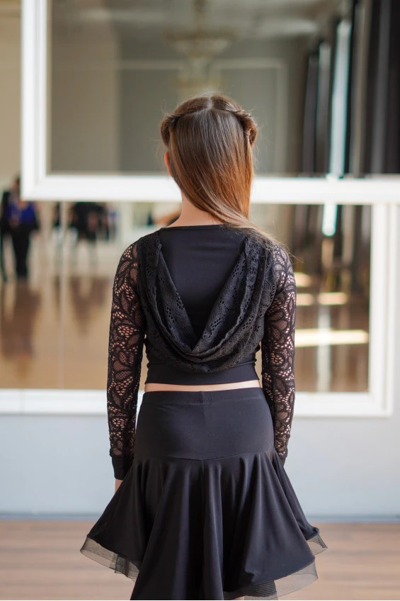 Блуза BL932-11 для дівчинки, чорний, масло, гіпюр