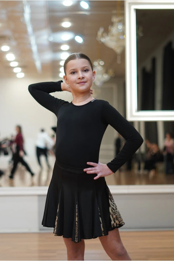 Юбка UL76-2-14 for a girl, Black/leo, crepe, mesh