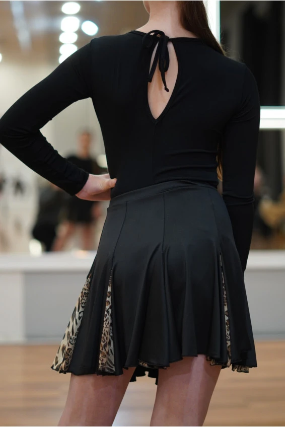 Юбка UL76-2-14 for a girl, Black/leo, crepe, mesh