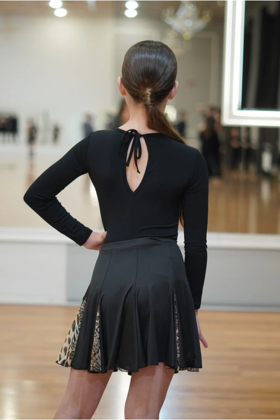 Юбка UL76-2-14 for a girl, Black/leo, crepe, mesh