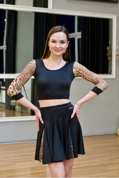 Топ TP488DR-2 жіноча, чорний/леопард, креп, сітка