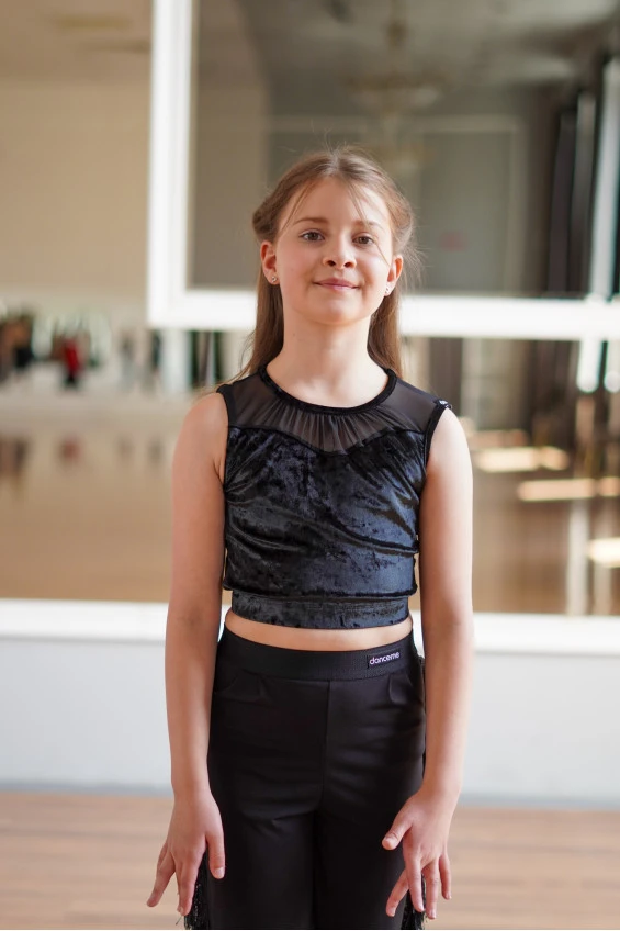 Топ TP921-13C for a girl, black, velvet, mesh