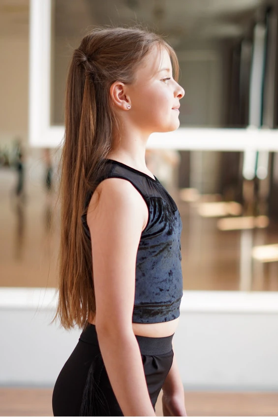 Топ TP921-13C for a girl, black, velvet, mesh