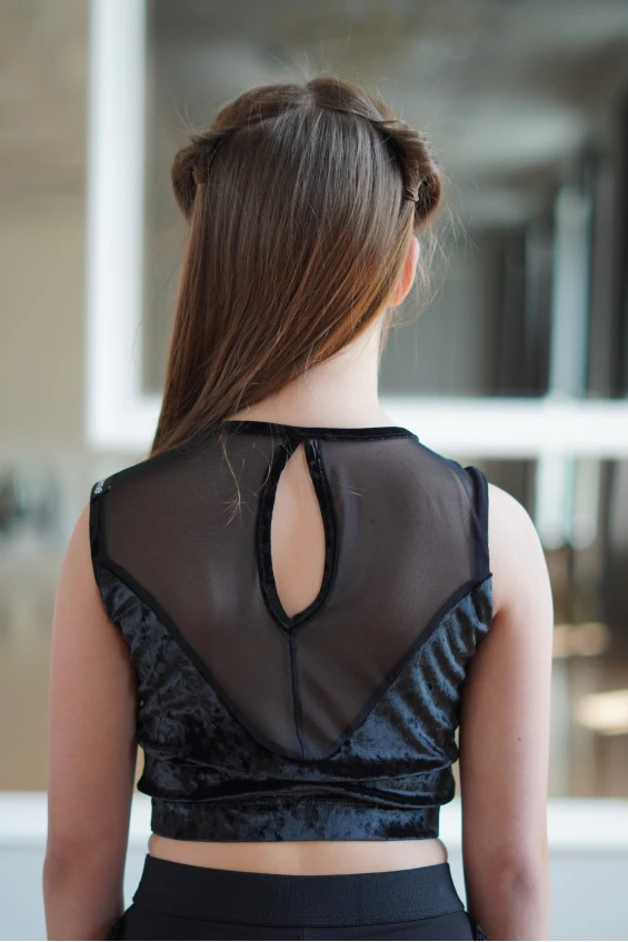 Топ TP921-13C for a girl, black, velvet, mesh