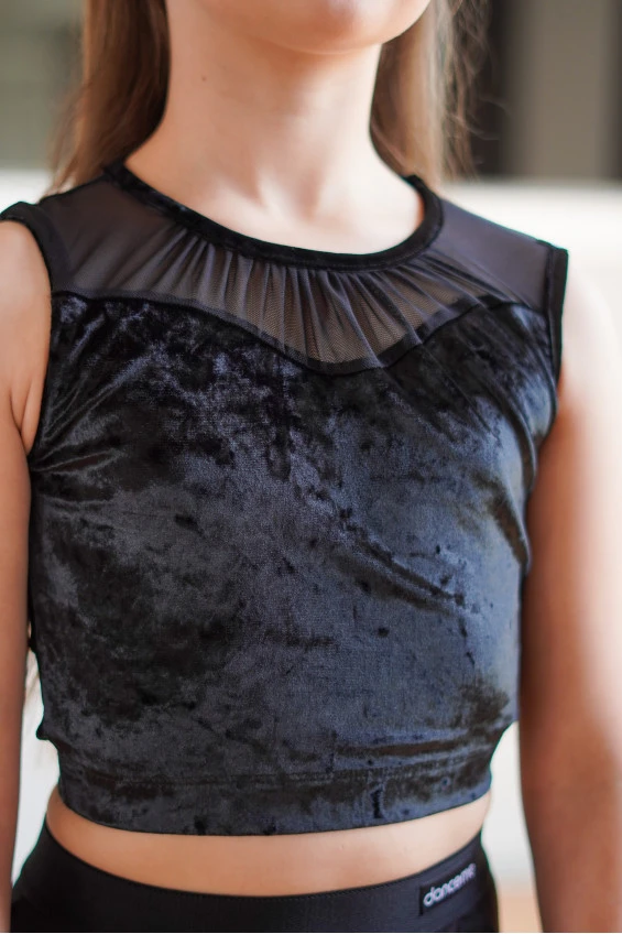 Топ TP921-13C for a girl, black, velvet, mesh