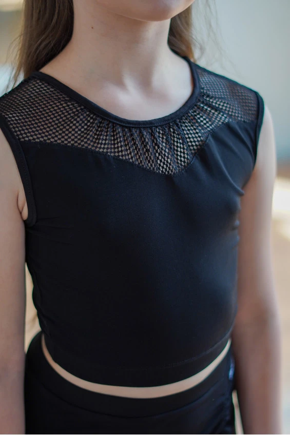 Топ TP921-17 for a girl, black, crepe, mesh