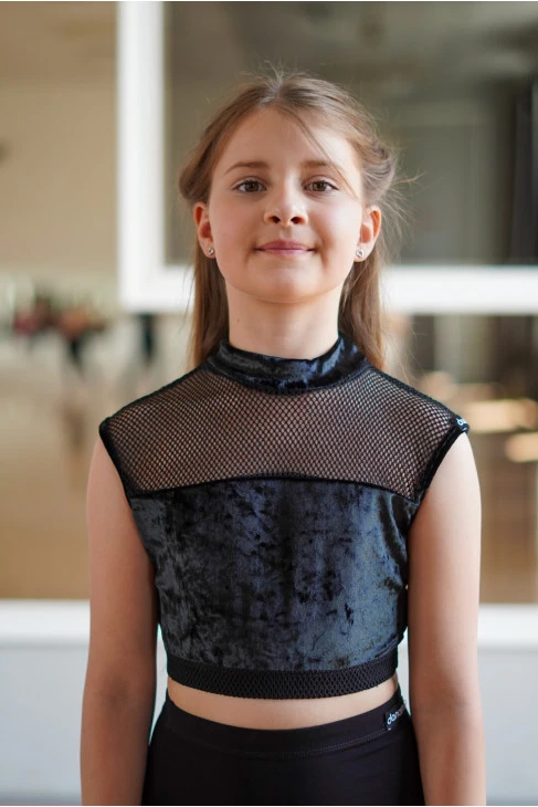 Топ TP937-13C-17 для девочки, черный, бархат, сетка