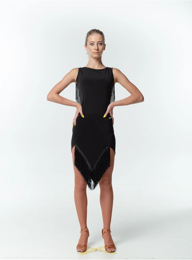 Спідниця Латина UL721-14 Dance.me, Україна, Масло+бахрома, чорний