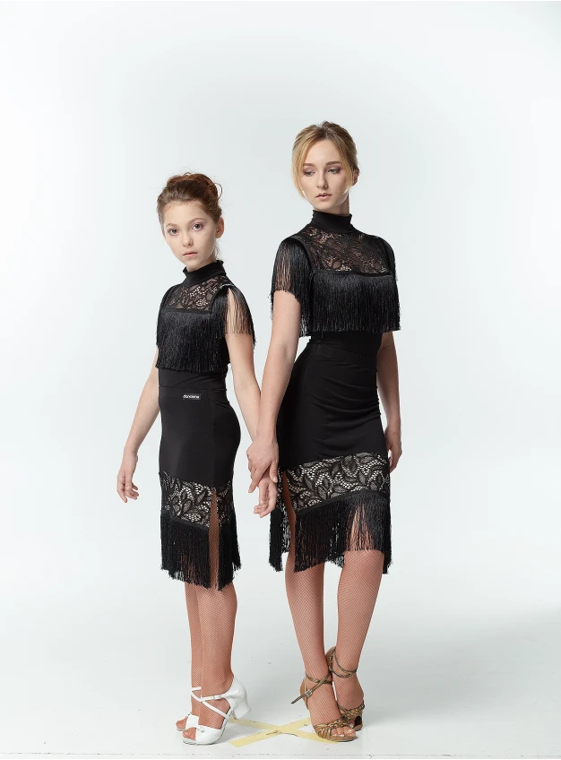 Спідниця UL724-14 жіноча, чорний, масло, гіпюр+бахрома