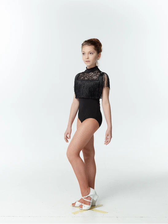 Купальник  K504-11 для девочки, черный, масло, гипюр