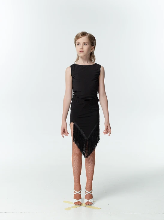 Блуза BL398 для девочки, черный, масло, сетка+бахрома