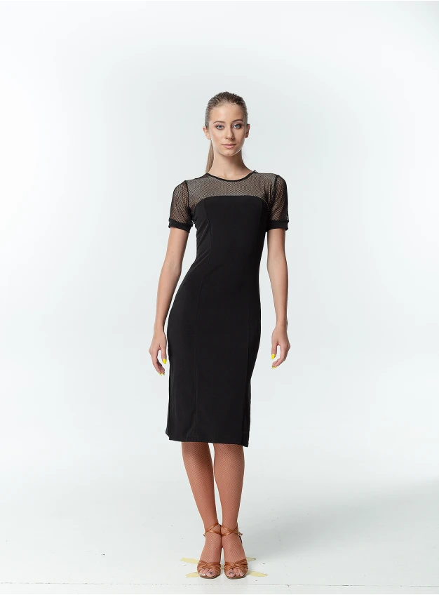 Dress PL703-17 female, black, crepe, mesh