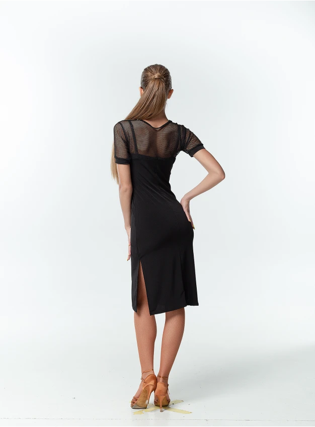 Dress PL703-17 female, black, crepe, mesh