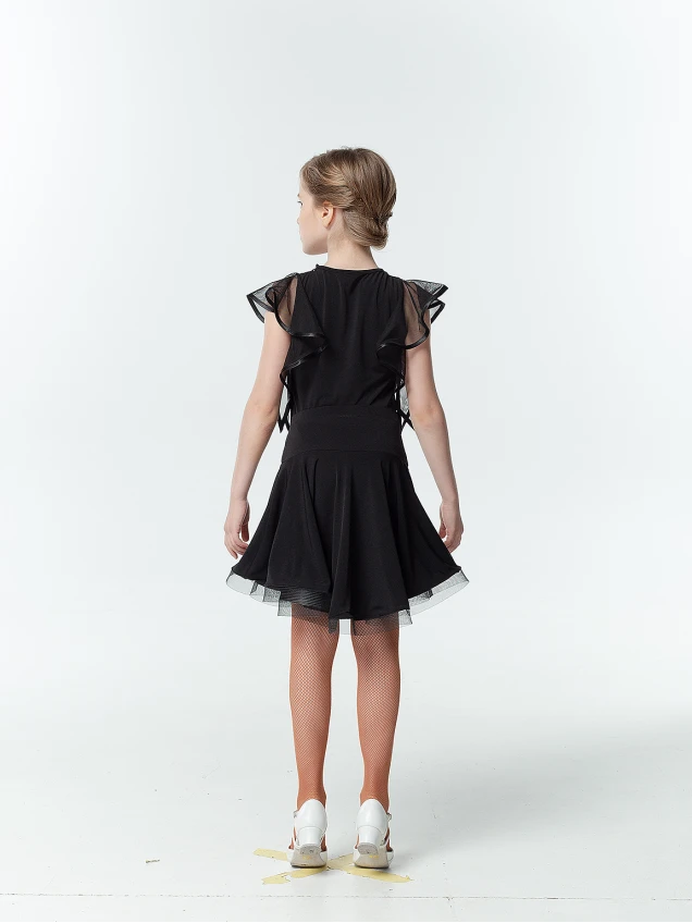 Dance Top BL24-16 for a girl, black, crepe, mesh