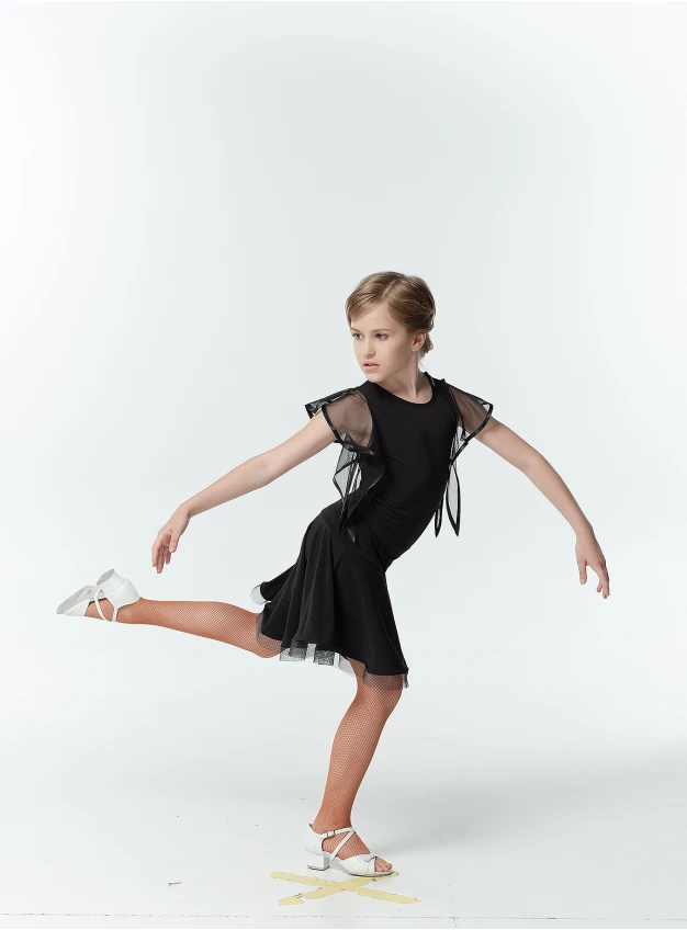 Dance Top BL24-16 for a girl, black, crepe, mesh
