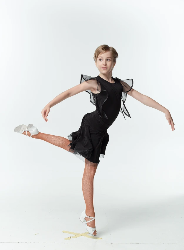 Dance Top BL24-16 for a girl, black, crepe, mesh