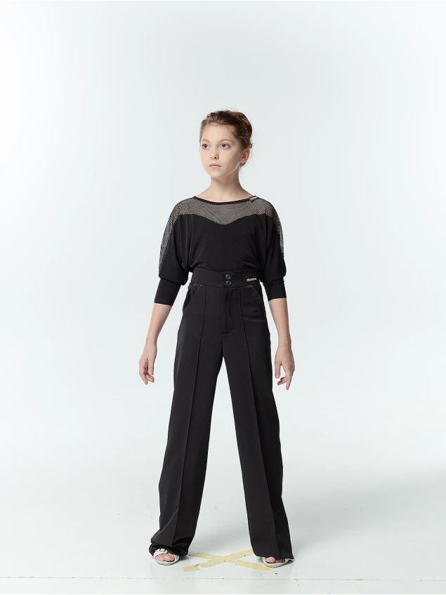 Dance Top BL153-17 for a girl, black, crepe, mesh