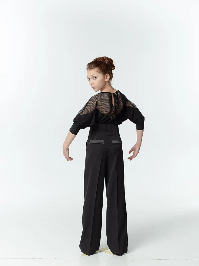Dance Top BL153-17 for a girl, black, crepe, mesh