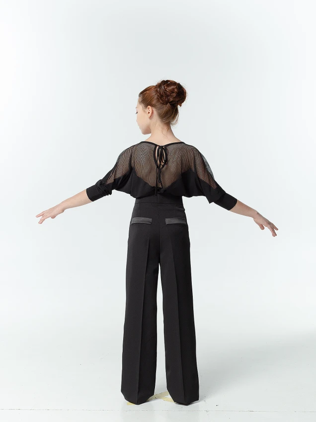 Dance Top BL153-17 for a girl, black, crepe, mesh