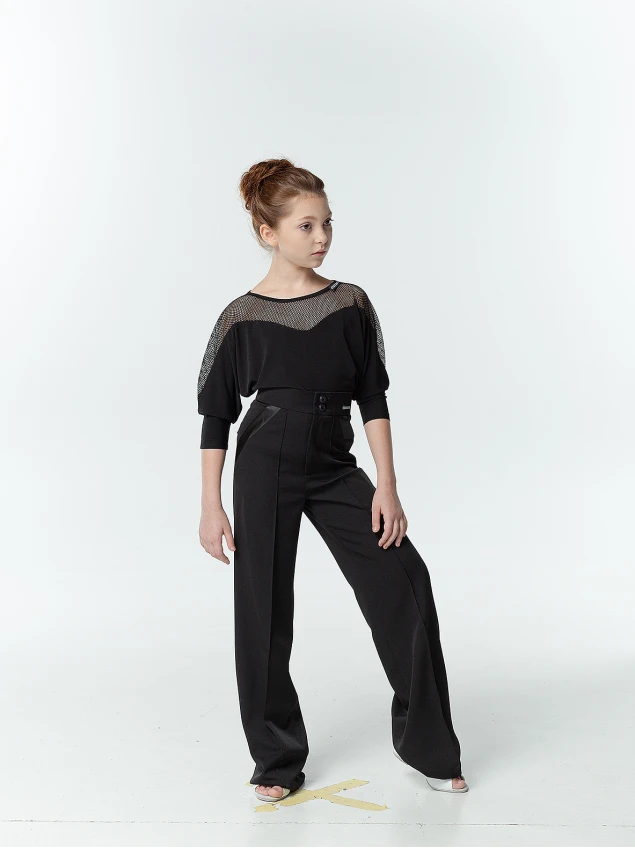 Dance Top BL153-17 for a girl, black, crepe, mesh