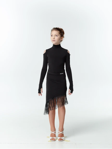 Спідниця UL712-14 для дівчинки, чорний, масло, бахрома