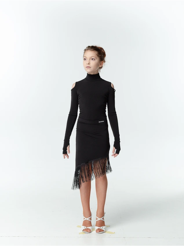 Спідниця UL712-14 для дівчинки, чорний, масло, бахрома