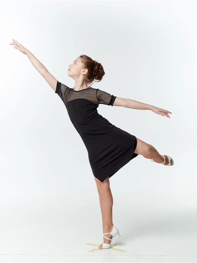 Dress PL703-17 for a girl, black, crepe, mesh