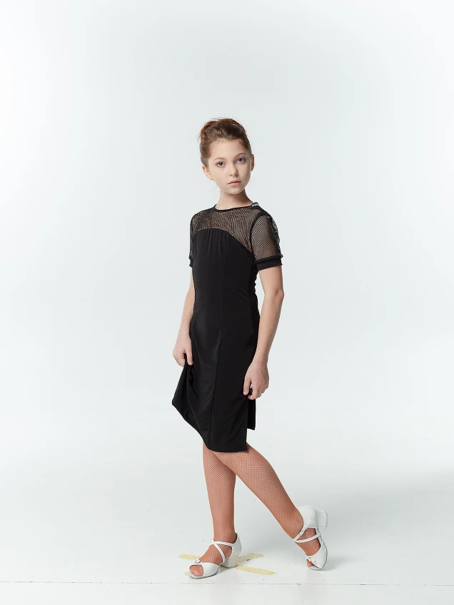 Dress PL703-17 for a girl, black, crepe, mesh