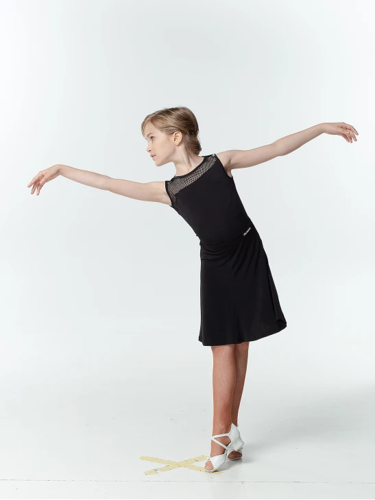 Блуза BL119-17 для девочки, черный, масло, сетка