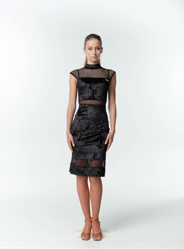 Сукня PL436-13С-17 жіноча, чорний, бархат, сітка