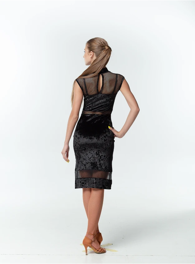 Сукня PL436-13С-17 жіноча, чорний, бархат, сітка