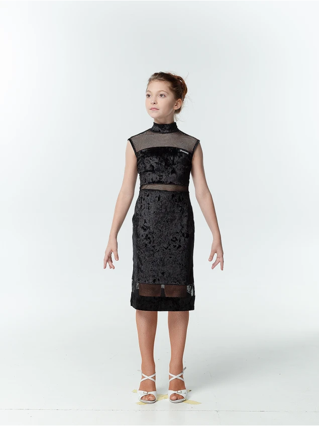 Dress PL436-13С-17 for a girl, black, velvet, mesh