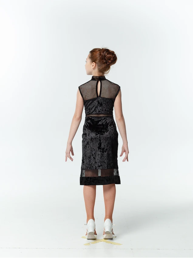 Dress PL436-13С-17 for a girl, black, velvet, mesh