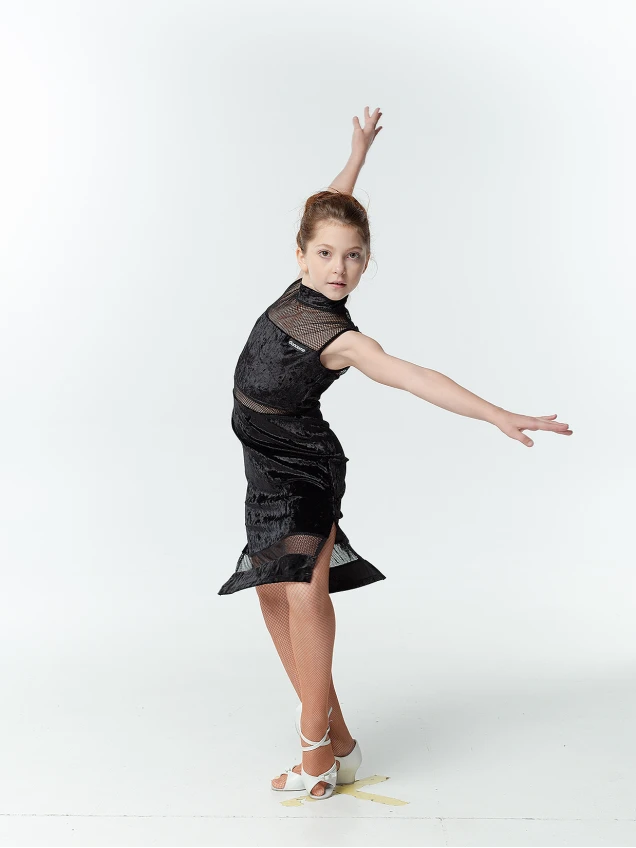 Dress PL436-13С-17 for a girl, black, velvet, mesh