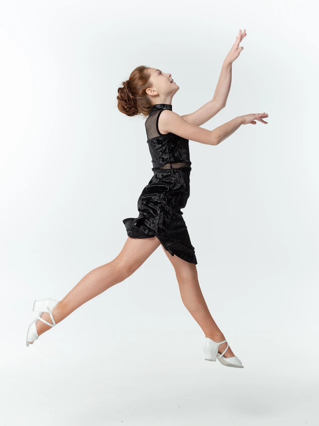 Dress PL436-13С-17 for a girl, black, velvet, mesh