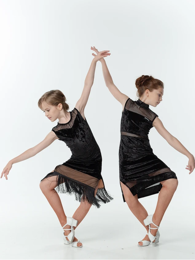 Dress PL436-13С-17 for a girl, black, velvet, mesh
