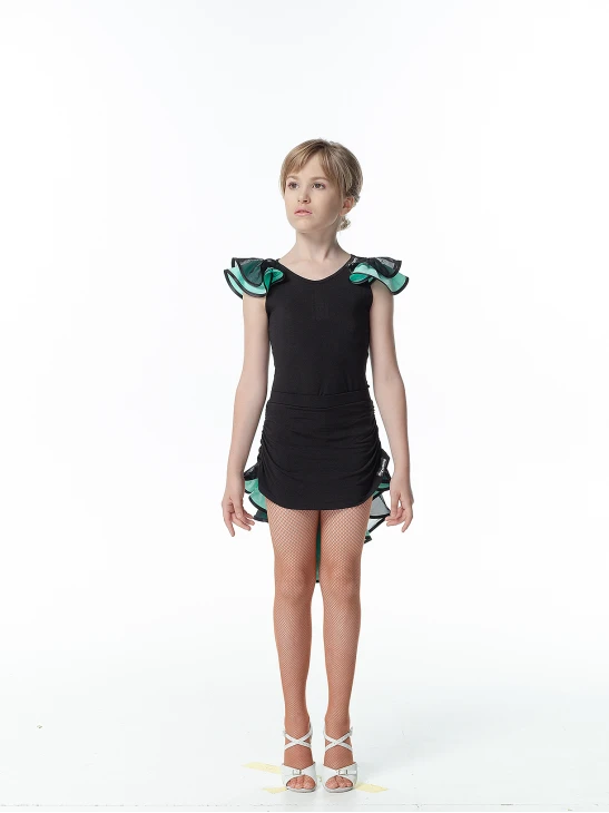 Блуза BL337-5 для девочки, черная/мятная, масло, сетка