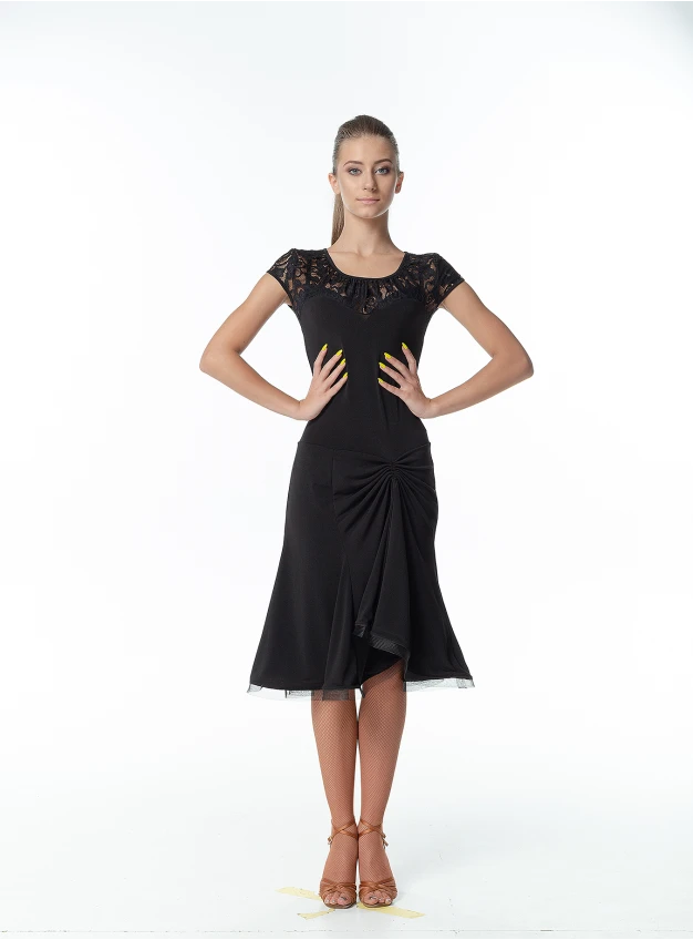 Dress PL422-11# female, black, crepe, lace