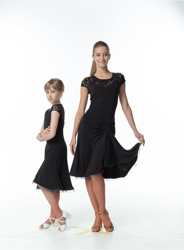Dress PL422-11# female, black, crepe, lace