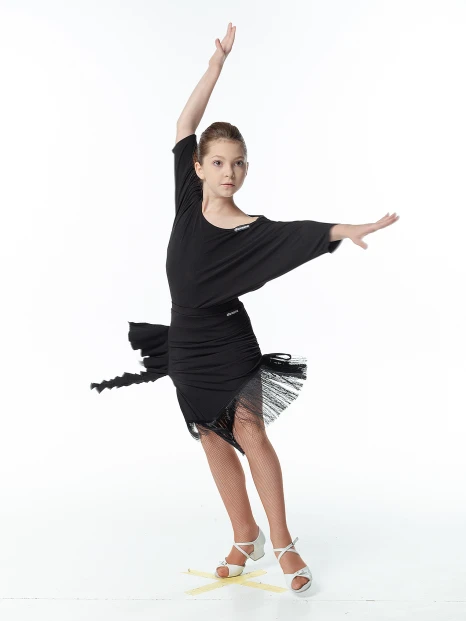 Спідниця UL357-14 для дівчинки, чорний, масло, бахрома